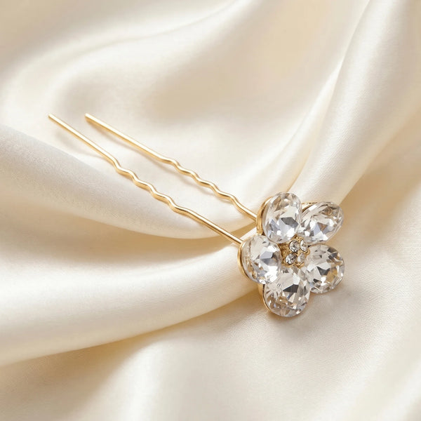 PAJURI Bun Pin Anti-Tarnish White Crystal Flower