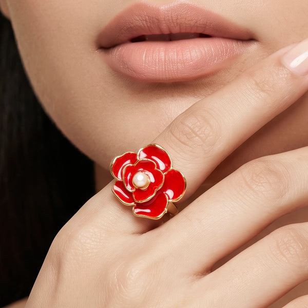 PAJURI Ring Anti-Tarnish Red Rose Ring (Adjustable Size)