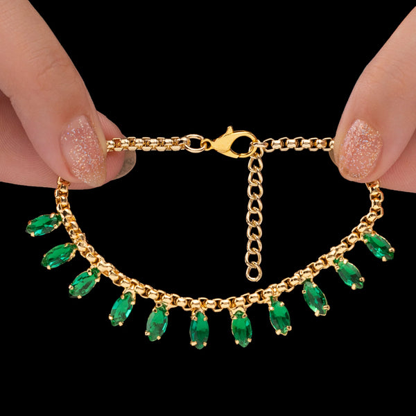 PAJURI Bracelet Anti-Tarnish Marquise Crystal Charms-Style Chain (Adjustable Size)