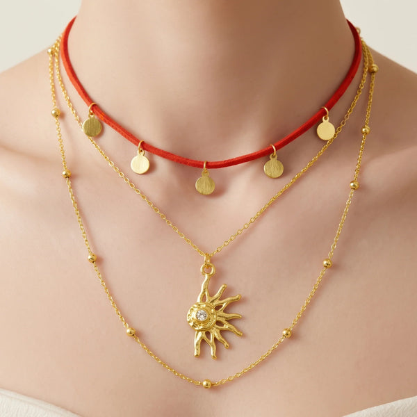 PAJURI Necklace Anti-Tarnish Sunburst Crystal Layered Chain