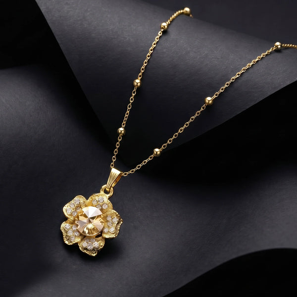 PAJURI Necklace Anti-Tarnish Champagne Crystal Flower Minimalist Pendant