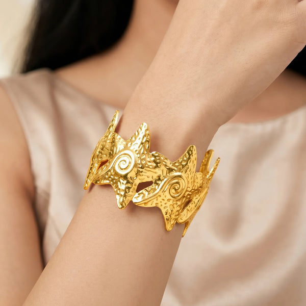 PAJURI Bracelet Anti-Tarnish Textured Starfish Cuff (Adjustable Size)