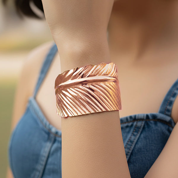PAJURI Bracelet Anti-Tarnish Rose Gold Leaf Bangle (Adjustable Size)