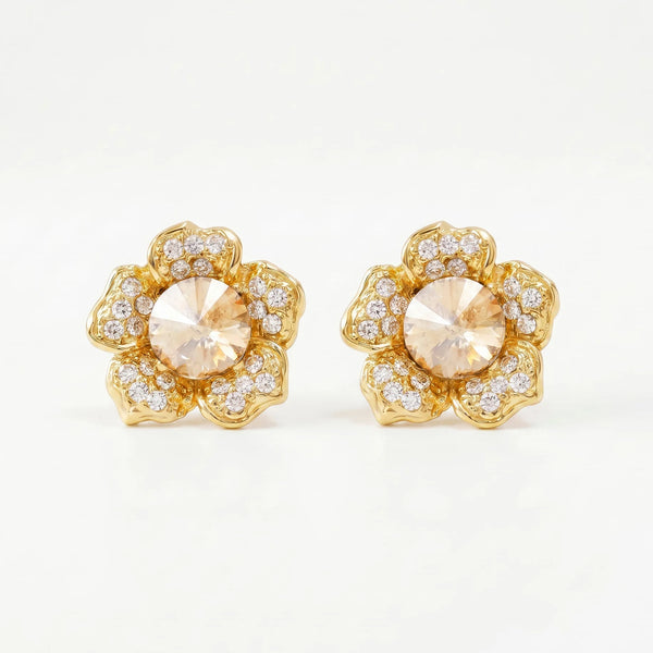 PAJURI Earrings Anti-Tarnish Champagne Crystal Flowers
