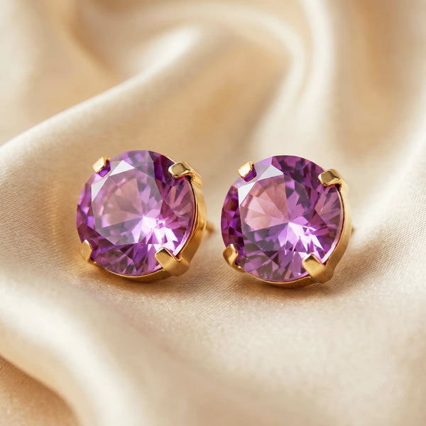 PAJURI Earrings Anti-Tarnish Oversized Round Purple Crystal Studs