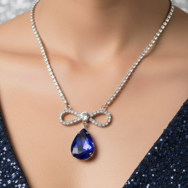 PAJURI Necklace Anti-Tarnish Crystal Studded INFINITY Blue Sapphire Pendant