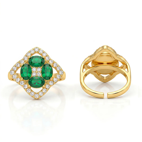 PAJURI Ring Anti-Tarnish Green Clover (Adjustable Size)