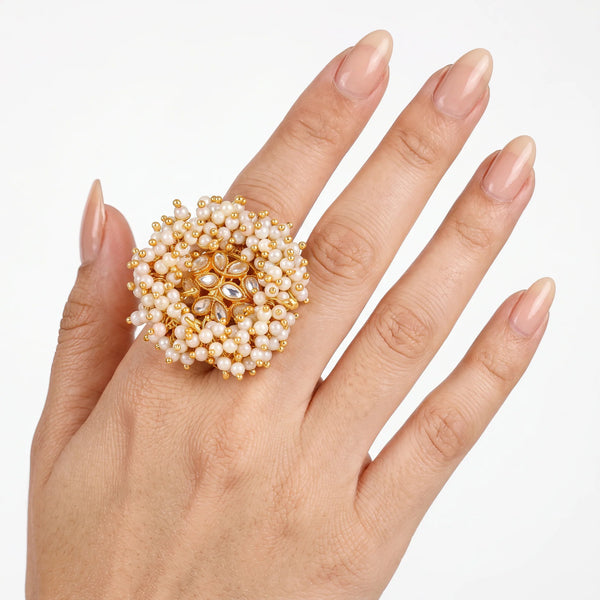 PAJURI Ring Anti-Tarnish Pearl Floral (Adjustable Size)