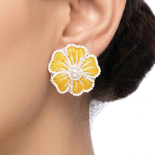 PAJURI Earrings Anti-Tarnish Embroidered Yellow Floral