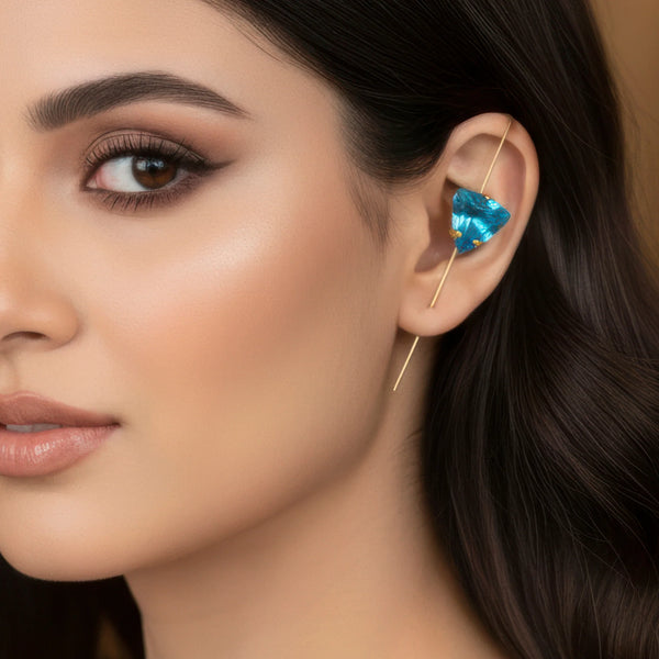 PAJURI Earrings Anti-Tarnish Triangle Blue Crystal Hook Earrings Set