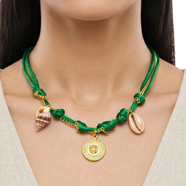 PAJURI Necklace Anti-Tarnish Green Shell Cord Choker