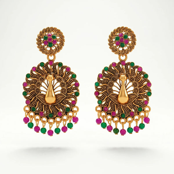 PAJURI Earrings Anti-Tarnish Peacock Chandbali With Stone Details