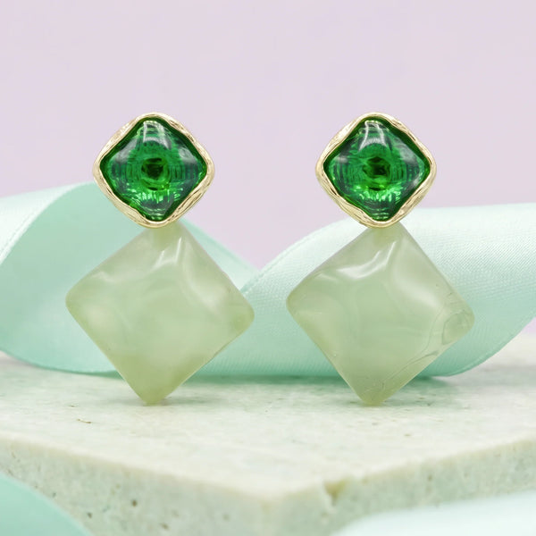PAJURI Earrings Anti-Tarnish Emerald Resin And Mint Geometric Drop