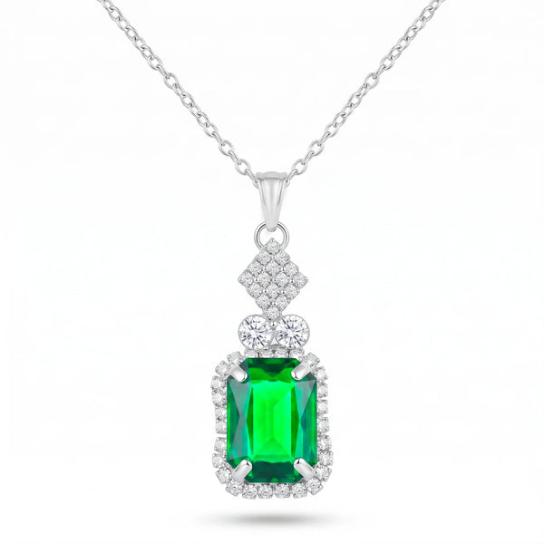 PAJURI Necklace Anti-Tarnish Emerald Pendant Chain