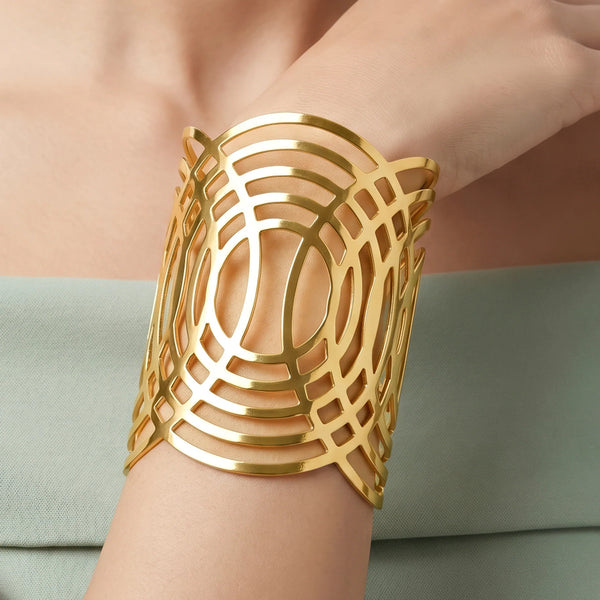 PAJURI Bracelet Anti-Tarnish Geometric Lattice Cuff (Adjustable Size)