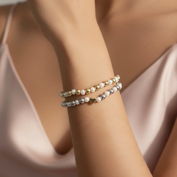PAJURI Bracelets Anti-Tarnish Stretchable with Pearl & Heart Charm (Adjustable Size)