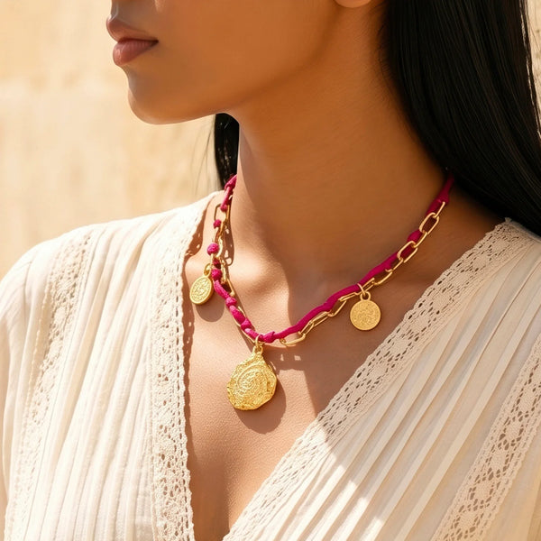 PAJURI Necklace Anti-Tarnish Golden Coin Pendant Cord