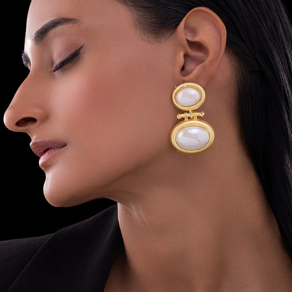 PAJURI Earrings Anti-Tarnish Oval Acrylic Rainbow Stone Danglers