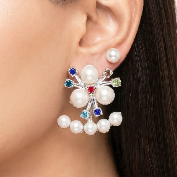 PAJURI Earrings Anti-Tarnish Convertible Multi Colored Bouqette Faux Pearl