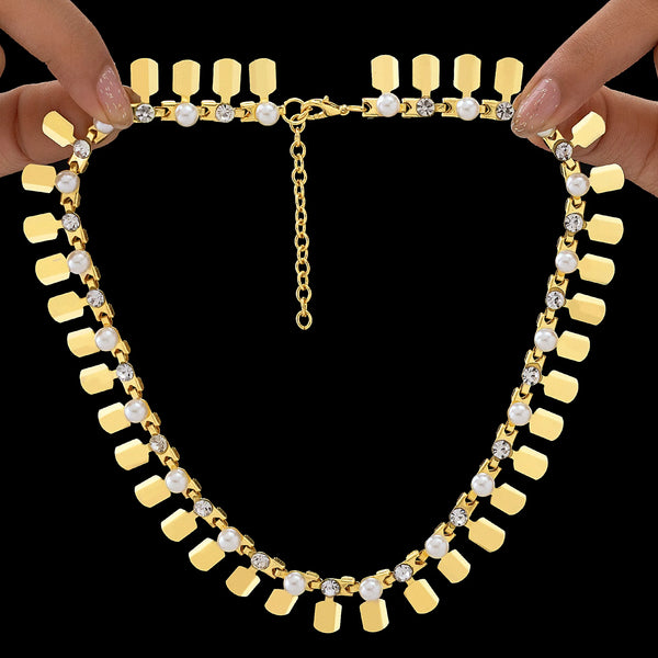PAJURI Necklace Anti-Tarnish Gold Plated Tribal with Pearl & Crystal