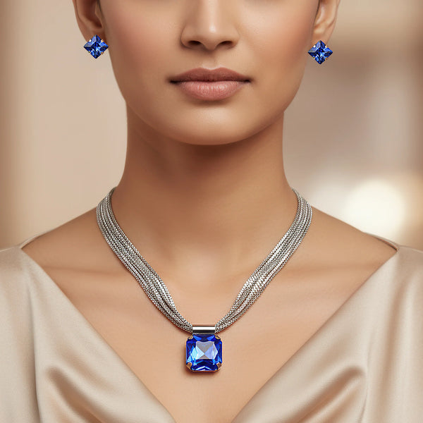 PAJURI Necklace Anti-Tarnish Crystal Pendant Set with Earrings