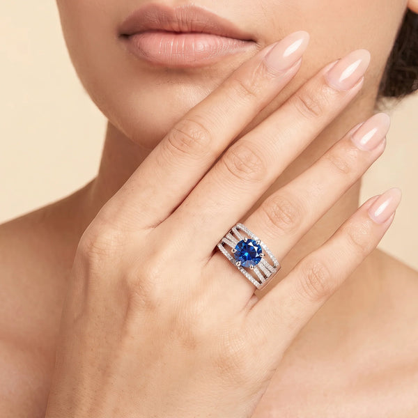 PAJURI Ring Anti-Tarnish Blue Crystal Band (Adjustable Size)