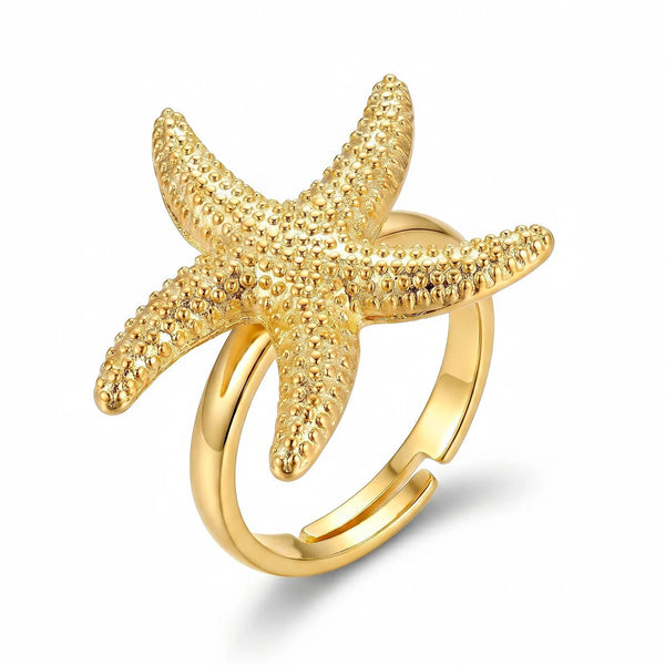 PAJURI Ring Anti-Tarnish Textured Starfish (Adjustable Size