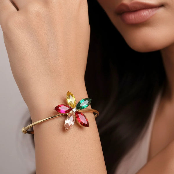 PAJURI Bracelet Anti-Tarnish Multi-Color Flower Bangle (Adjustable Size)