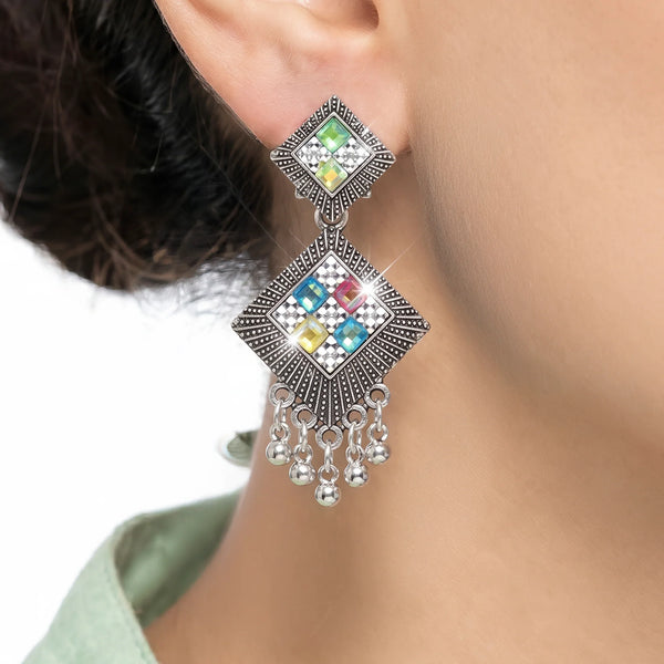 PAJURI Earrings Anti-Tarnish Geometric Drop With Metallic Beads