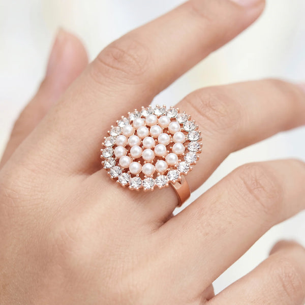 PAJURI Ring Anti-Tarnish Pearl Cluster Halo (Adjustable Size)
