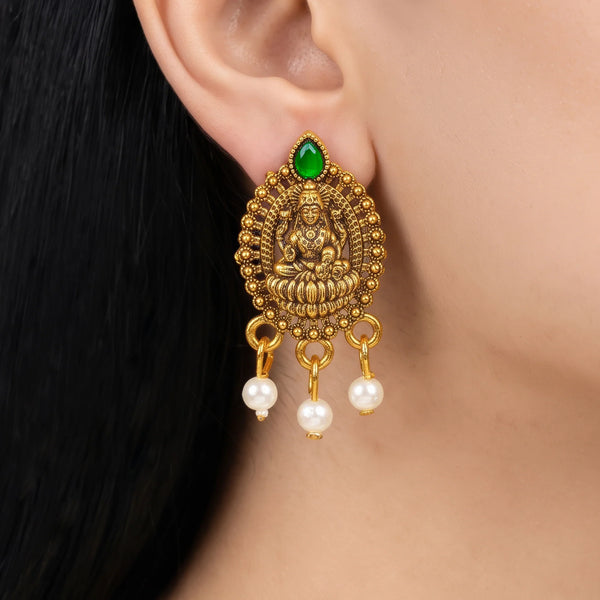 PAJURI Earrings Anti-Tarnish Lakshmi Pearl Studs