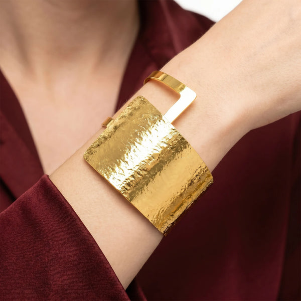 PAJURI Bracelet Anti-Tarnish Hammered Geometric Cuff (Adjustable Size)