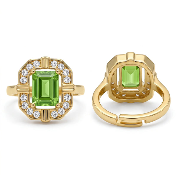 PAJURI Ring Anti-Tarnish Green Halo Crystal (Adjustable Size)