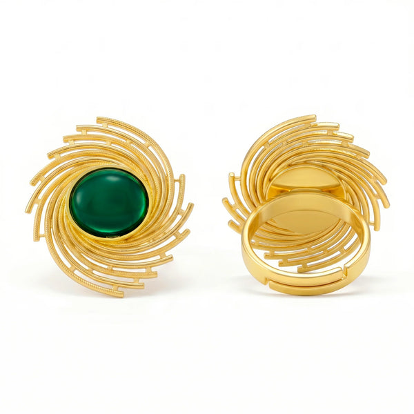 PAJURI Ring Anti-Tarnish Galaxy Green Cabochon Cocktail (Adjustable Size)