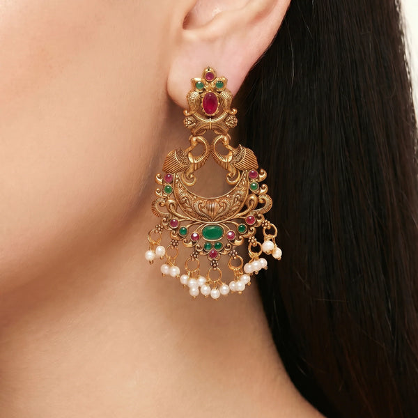 PAJURI Earrings Anti-Tarnish Antique Peacock Jhumka