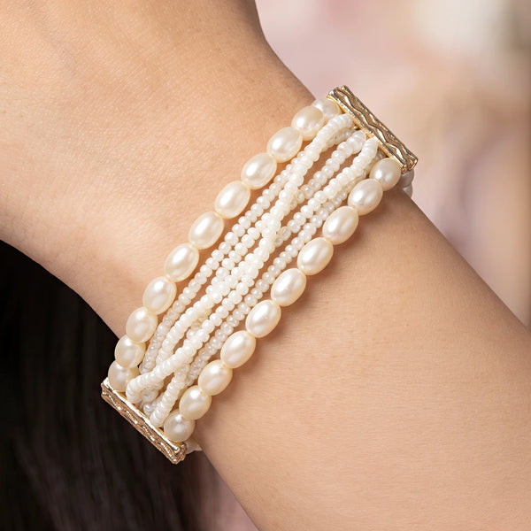 PAJURI  Bracelet Anti-Tarnish Multi Pearl Braid (Adjustable Size)
