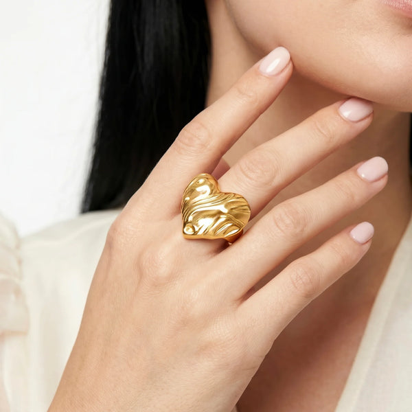 PAJURI Ring Anti-Tarnish Organic Molten Heart (Adjustable Size)