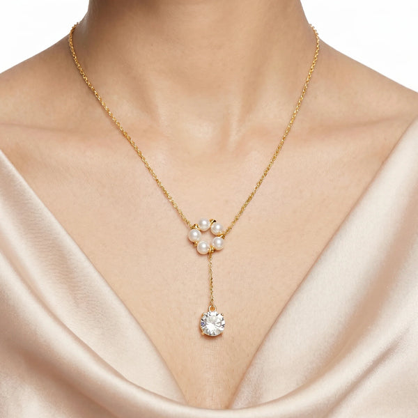 PAJURI Necklace Anti-Tarnish Floral Pearl Cluster Crystal Drop