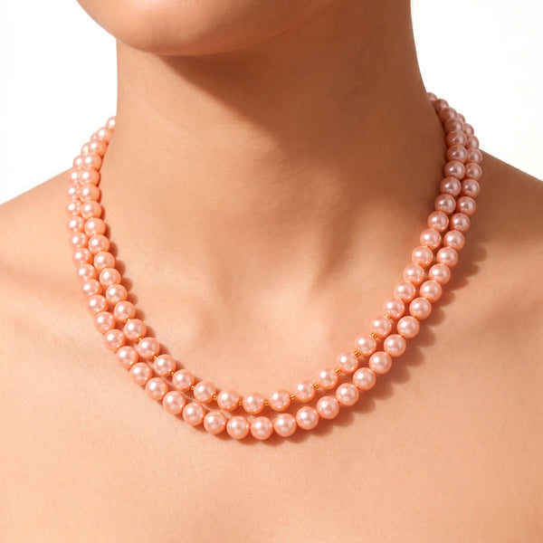 PAJURI Necklace Anti-Tarnish Double Line Rose Pink Pearl