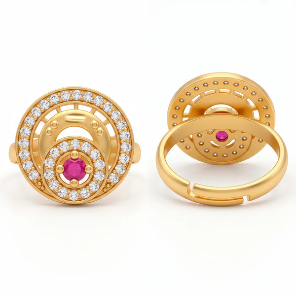 PAJURI Ring Anti-Tarnish Crystal Halo with Pink Stone (Adjustable Size)