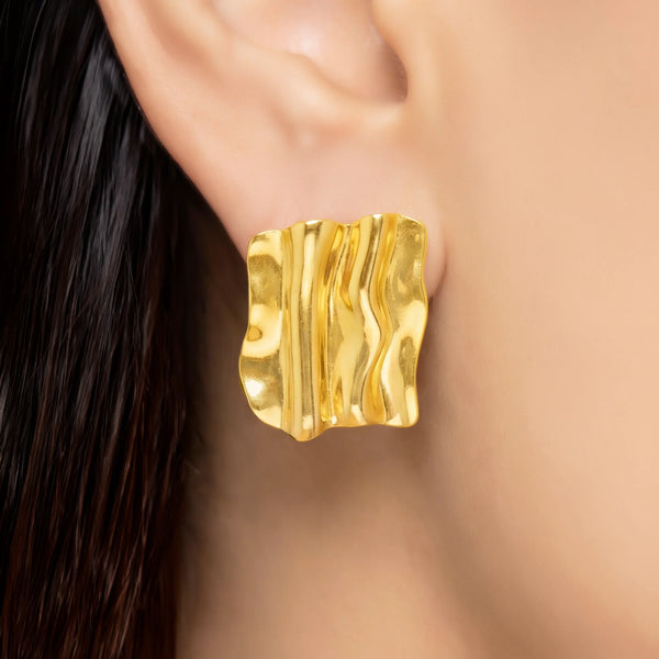 PAJURI Earrings Anti-Tarnish Wavy Rectangle