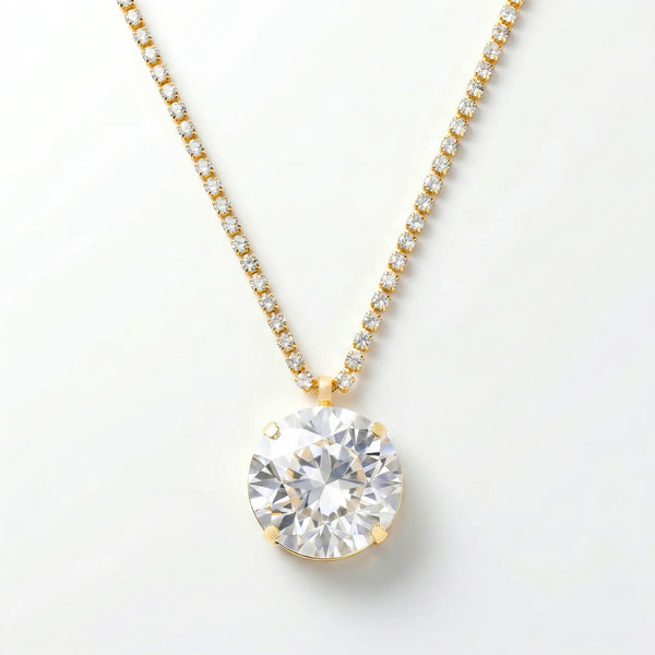 PAJURI Necklace Anti-Tarnish Oversized Round Crystal White Pendant
