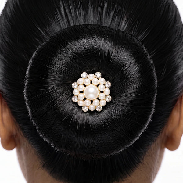 PAJURI Bun Pin Anti-Tarnish Pearl Crystal Cluster
