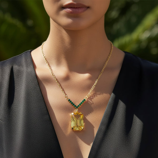 PAJURI Necklace Anti-Tarnish V-Shape Pendant Set with Earrings