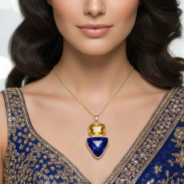 PAJURI Necklace Anti-Tarnish Rectangle & Triangle Pendant with Earrings Set