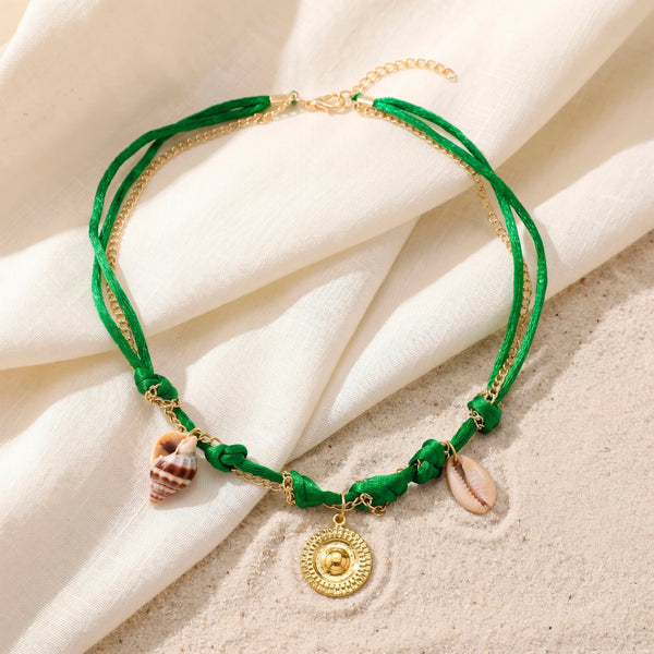PAJURI Necklace Anti-Tarnish Green Shell Cord Choker
