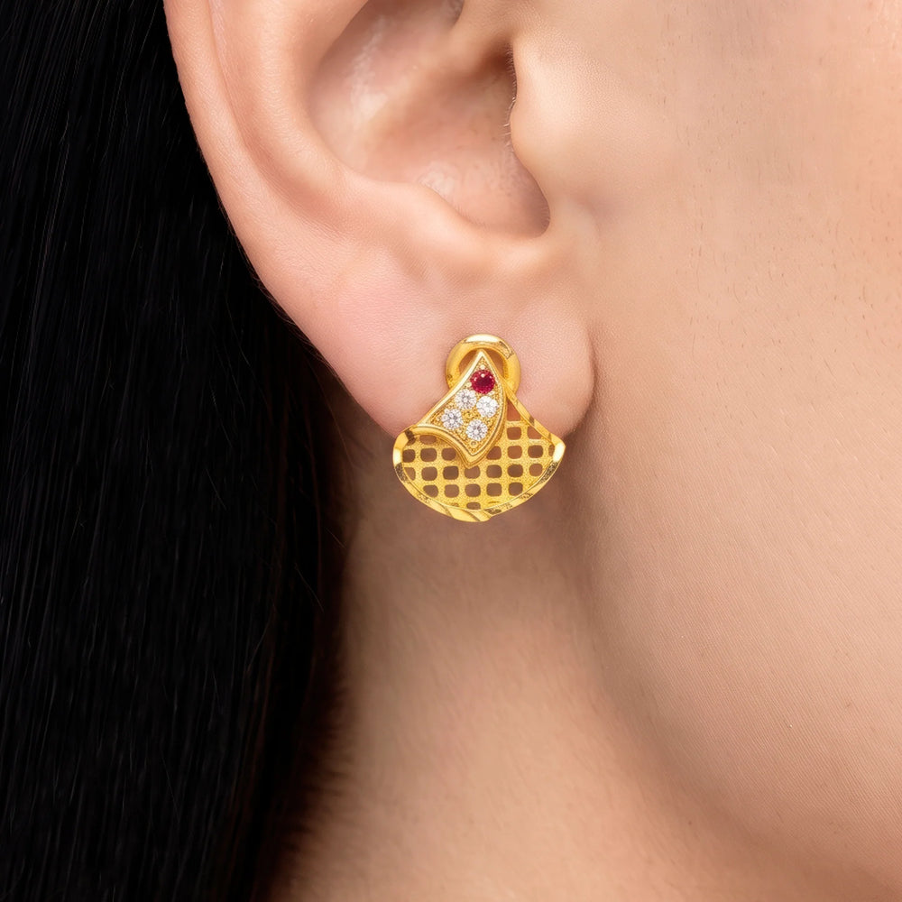 PAJURI Earrings Anti-Tarnish Fan Crystal Studs