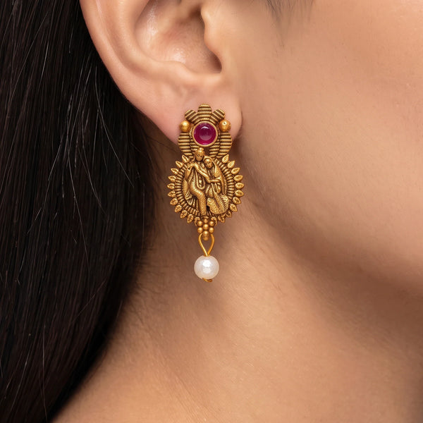 PAJURI Earrings Anti-Tarnish Radha Krishna Temple Dangles