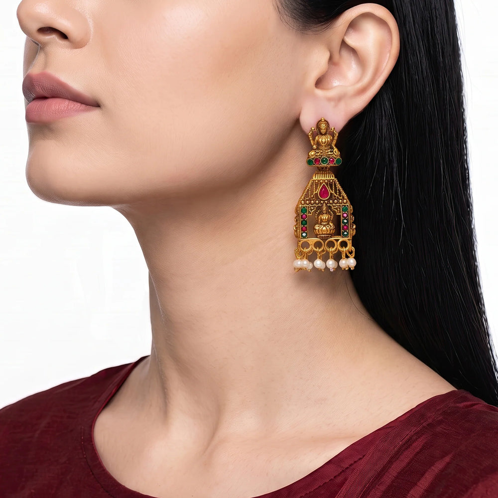 PAJURI Earrings Anti-Tarnish Lakshmi Temple Dangles