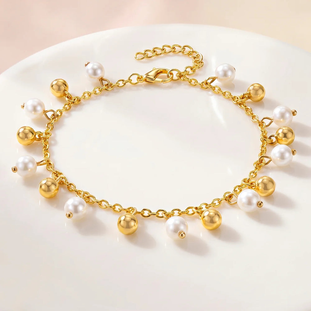 PAJURI Anklet Anti-Tarnish Gold Plated With Pearls And Beads